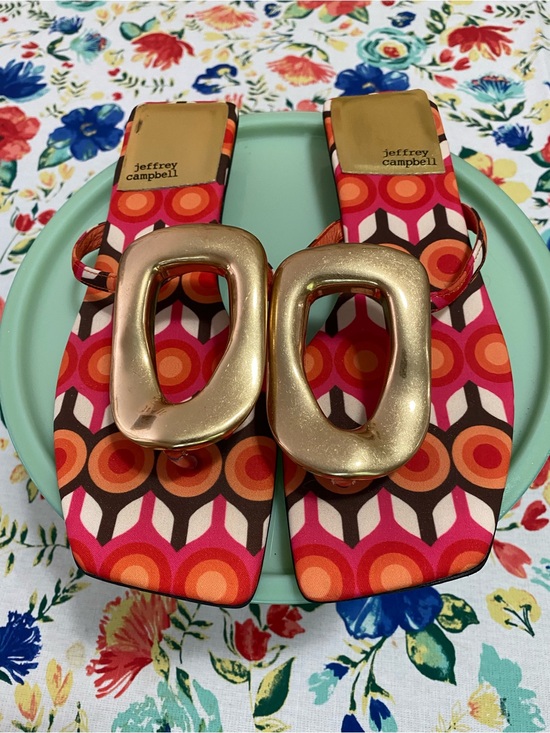 Jeffrey Campbell Shoes - Jeffrey Campbell Bold Geo Slide Sandals in Pink, Orange & Brown